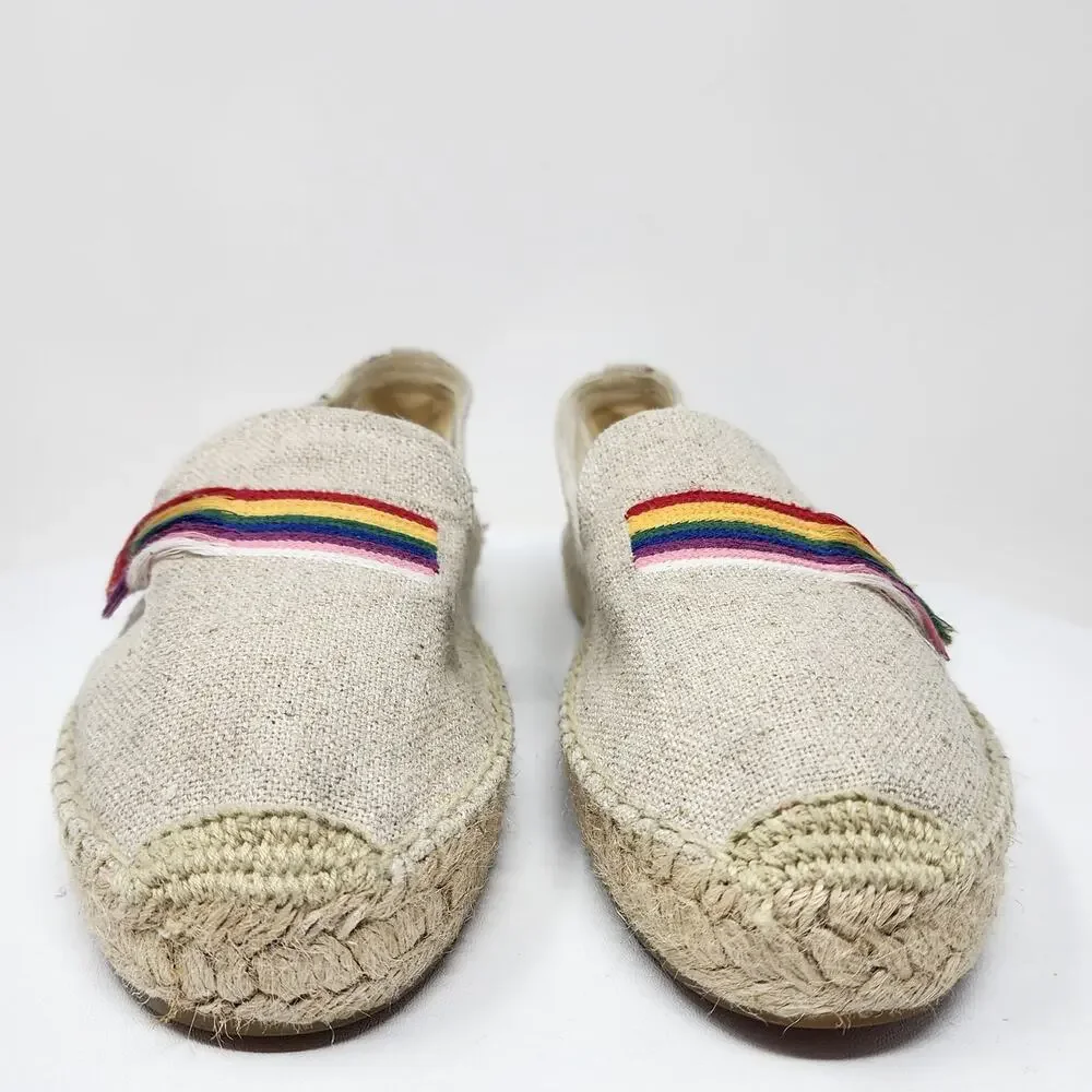 Soludos Rainbow Smoking Slipper Women 10 Cream Canvas Rainbow Espadrille
